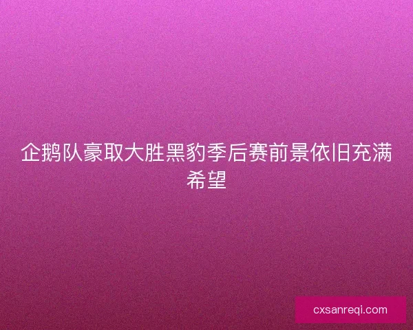 企鹅队豪取大胜黑豹季后赛前景依旧充满希望